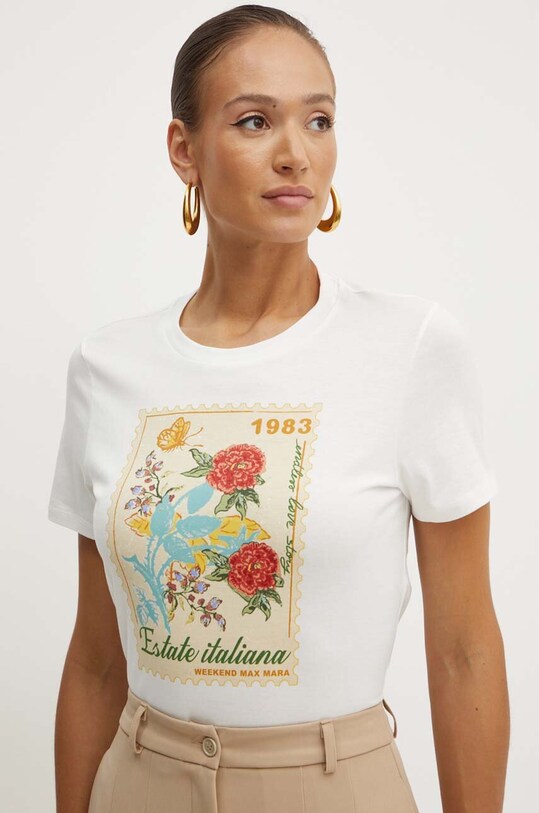 Weekend Max Mara t-shirt bawełniany nadruk biały 2425976031600