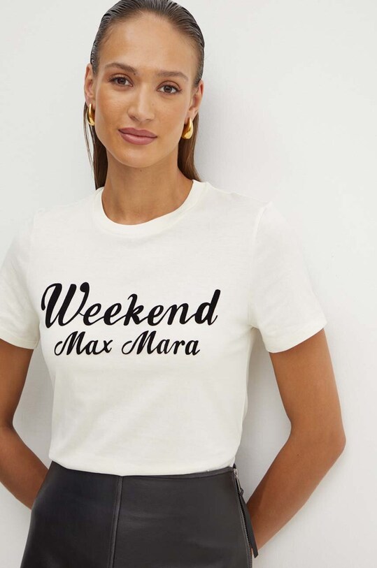 Памучна тениска Weekend Max Mara стандартна бежов 2425976031600
