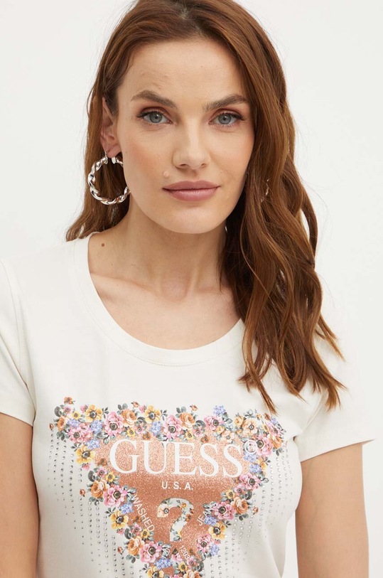 Guess t-shirt BOUQUET z elastanem beżowy W4YI72.J1314