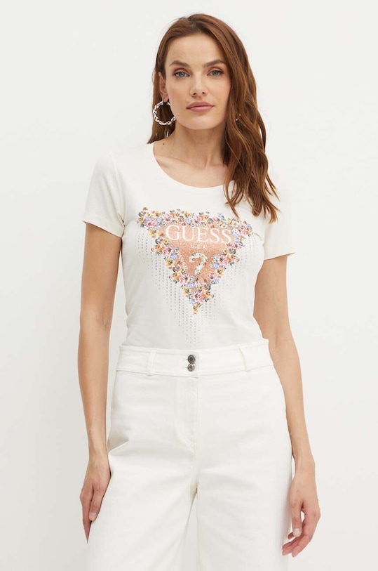 Guess t-shirt BOUQUET W4YI72.J1314 beżowy AW24