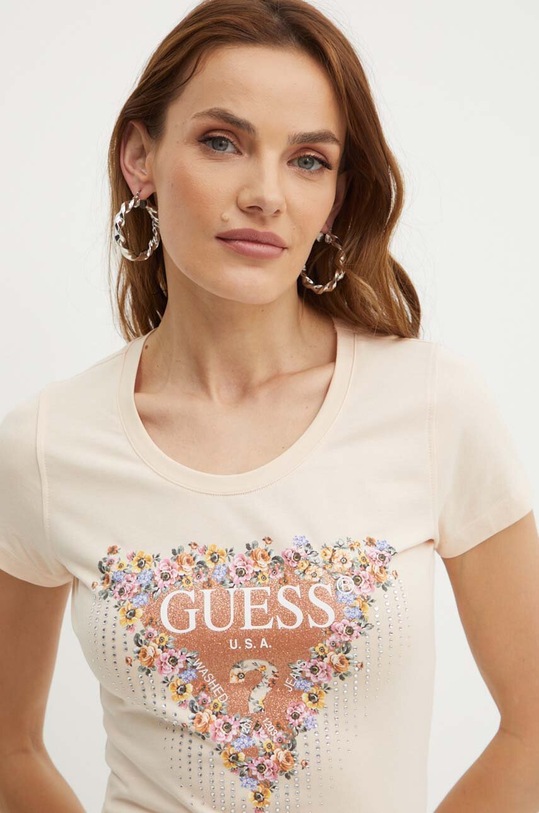 Guess t-shirt BOUQUET z elastanem beżowy W4YI72.J1314