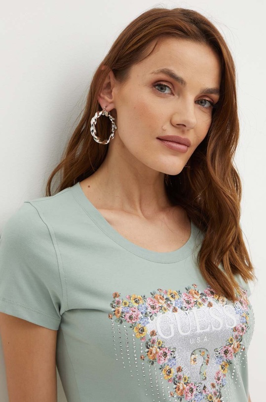 Guess t-shirt BOUQUET z elastanem zielony W4YI72.J1314