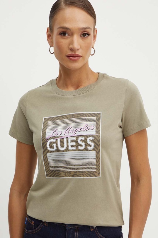 Бавовняна футболка Guess бавовна зелений W4YI17.I3Z14