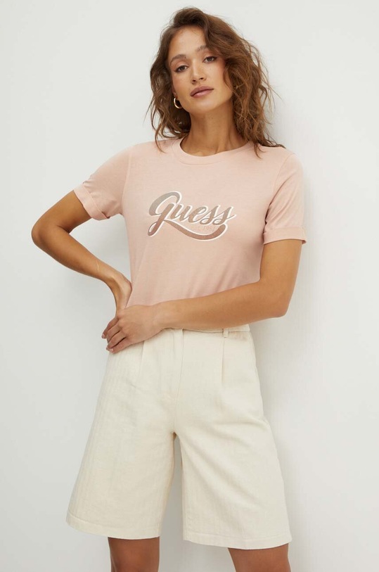 Guess t-shirt bawełniany GLITTERY pomarańczowy W4YI09.JA914