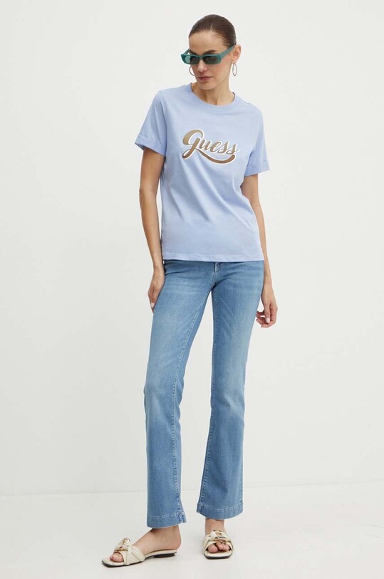 Guess t-shirt bawełniany GLITTERY W4YI09.JA914 niebieski AW24