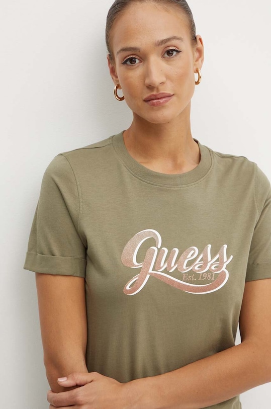 Guess t-shirt bawełniany GLITTERY zielony W4YI09.JA914