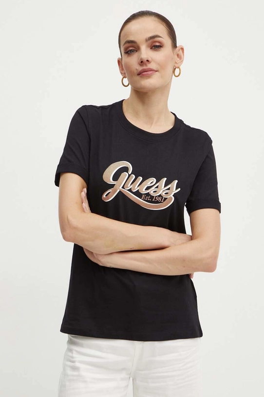 Guess t-shirt bawełniany GLITTERY nadruk czarny W4YI09.JA914