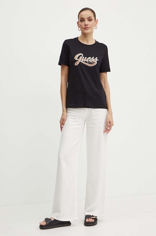 Guess t-shirt bawełniany GLITTERY W4YI09.JA914 czarny AW24