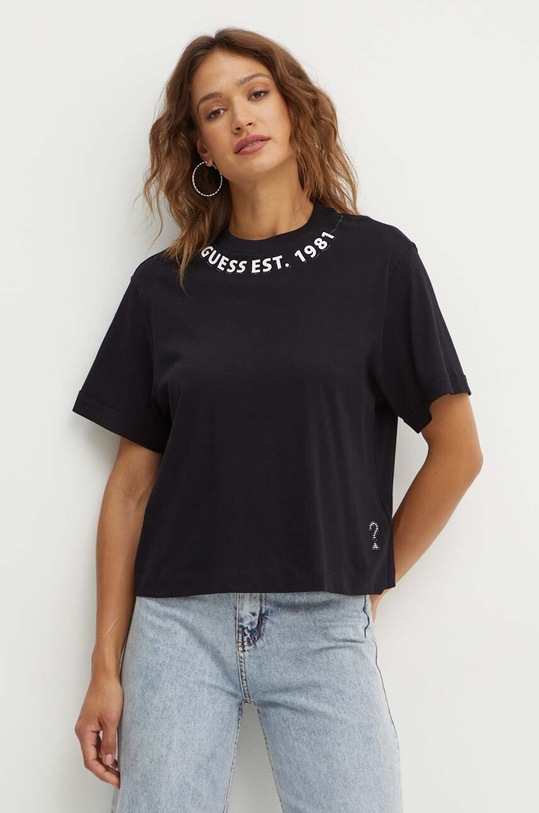 Guess t-shirt bawełniany nadruk czarny W4YI14.JA914