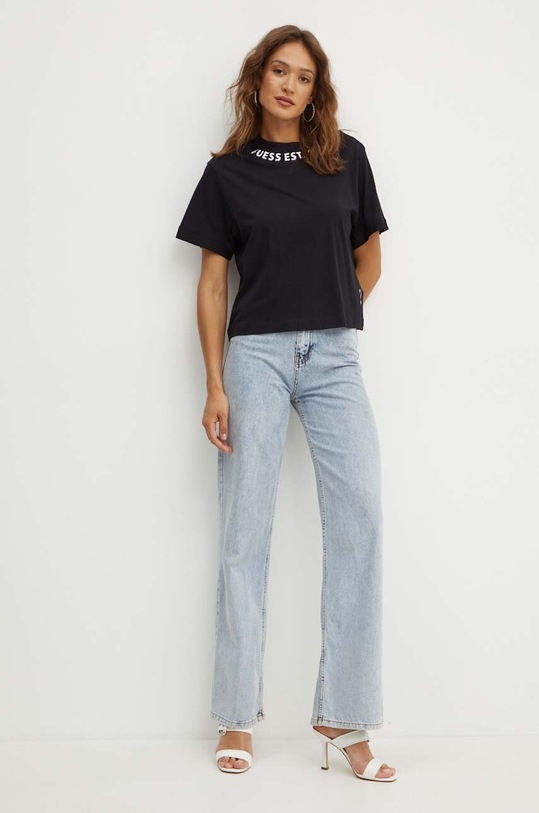 Guess t-shirt bawełniany W4YI14.JA914 czarny AW24