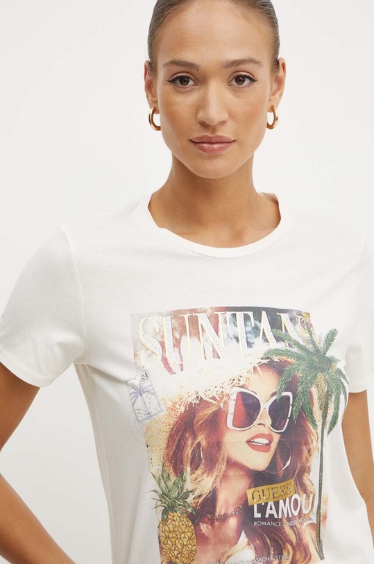 Guess t-shirt bawełniany SUTAN beżowy W4YI46.K9RM1