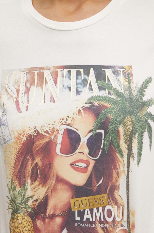 Guess t-shirt bawełniany SUTAN W4YI46.K9RM1 beżowy