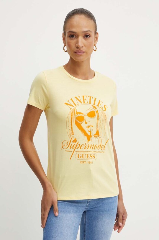 Хлопковая футболка Guess SUPERMODEL хлопок жёлтый W4YI55.K9RM1