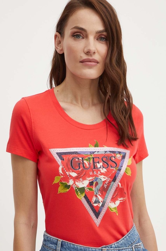 Guess t-shirt ROSES z elastanem czerwony W4YI71.J1314