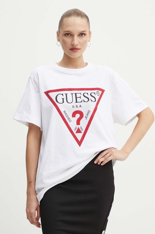 Guess tricou din bumbac SHINY imprimeu alb W4YI34.I3Z14