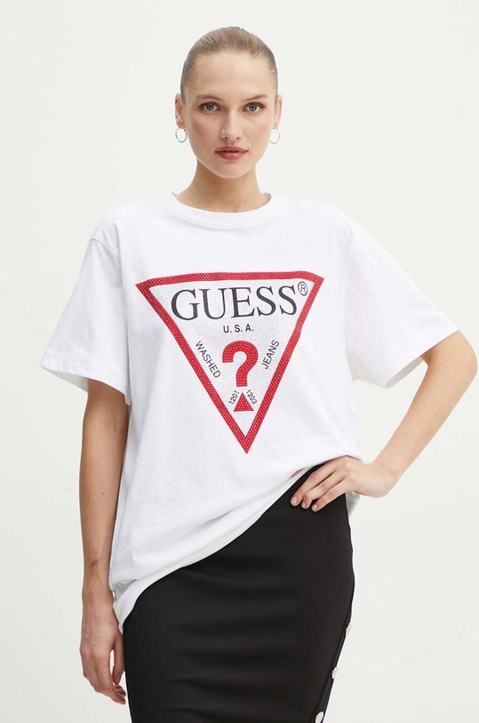 Bavlněné tričko Guess SHINY kulatý bílá W4YI34.I3Z14