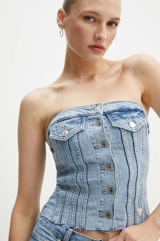 Džínsový top Guess SOFIA modrá W4YH19.D5DD6