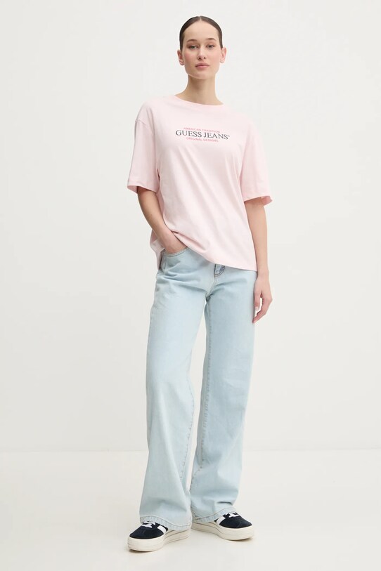 Хлопковая футболка Guess Jeans W4YI08.K8HM0 розовый SS25