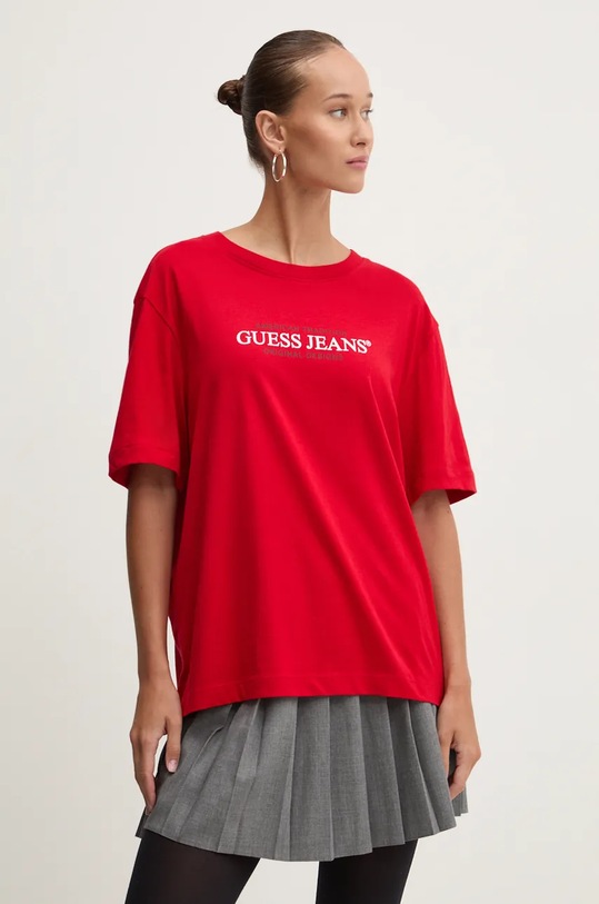 Guess Jeans t-shirt bawełniany nadruk czerwony W4YI08.K8HM0