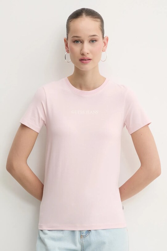 Guess Jeans t-shirt z elastanem różowy W4YI01.J1314