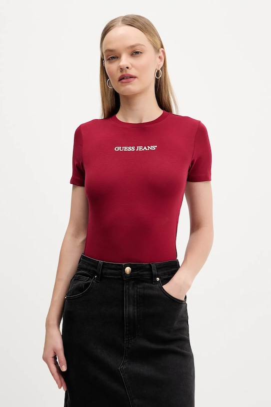 Tričko Guess Jeans slim burgundské W4YI01.J1314