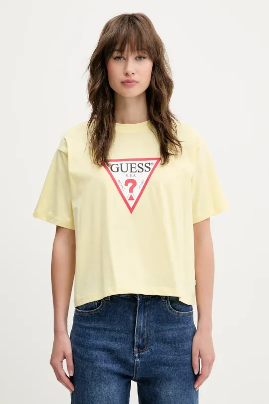 Guess Jeans tricou din bumbac galben W4YI73.K8HM0