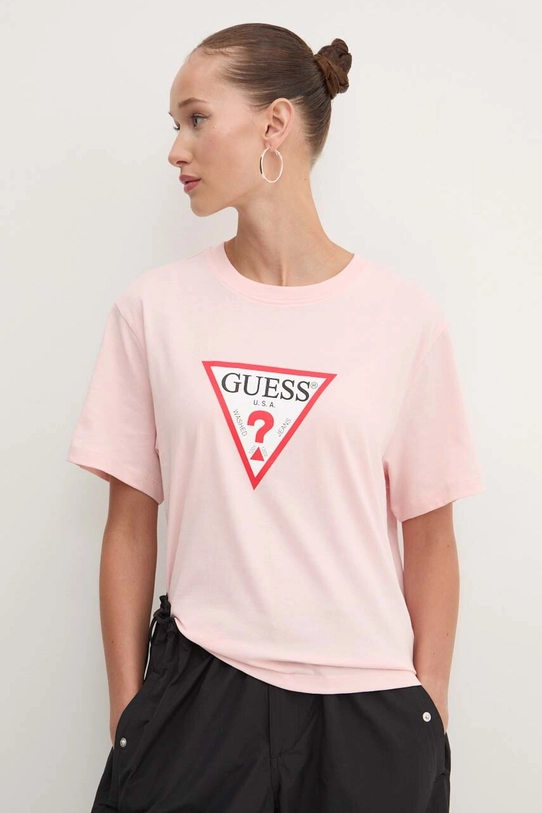 Guess Jeans t-shirt bawełniany nadruk różowy W4YI73.K8HM0