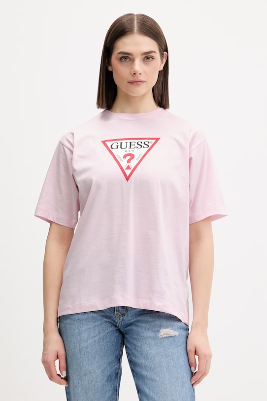 Guess Jeans t-shirt bawełniany nadruk różowy W4YI76.K8HM0