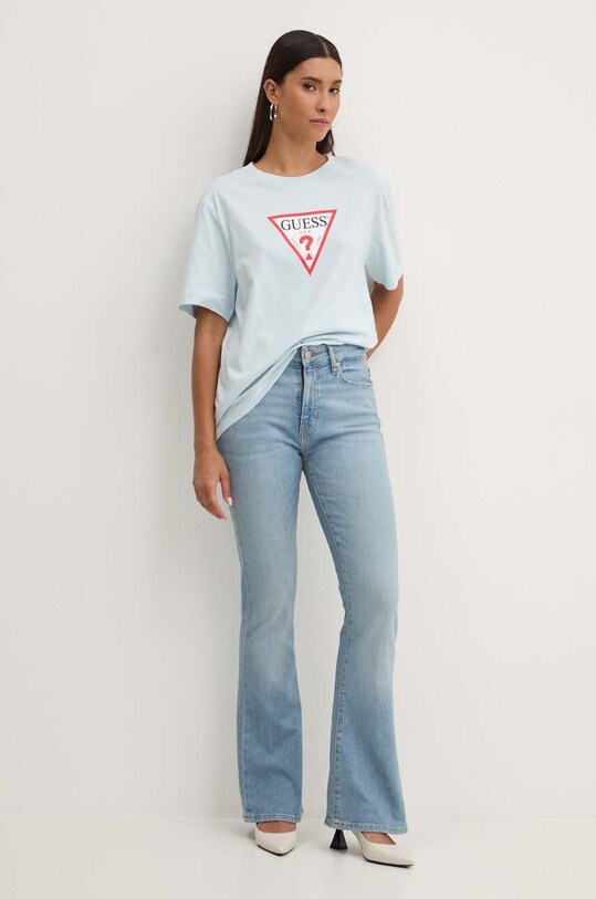 Хлопковая футболка Guess Jeans W4YI76.K8HM0 голубой AW24