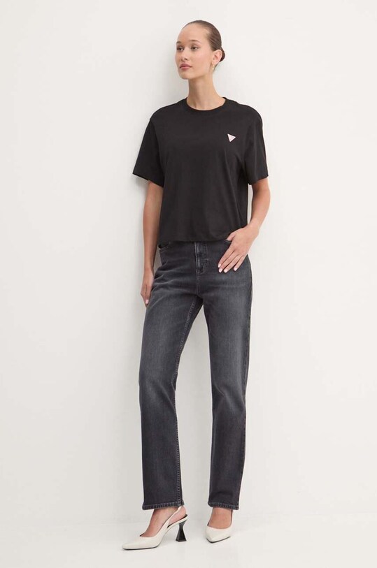 Guess Jeans pamut póló W4YI05.K8HM0 fekete SS25