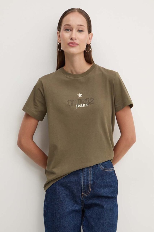 Tričko Guess Jeans potisk zelená W4YI12.J1314