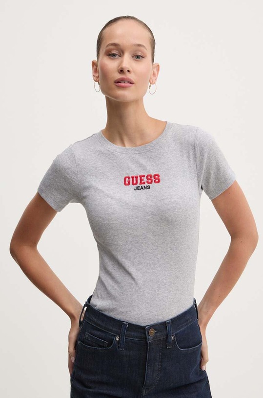 Μπλουζάκι Guess Jeans με ελαστάν γκρί W4YI64.KA0H1