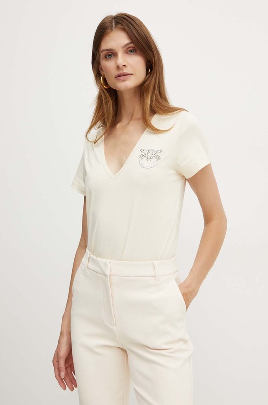 Pinko tricou din bumbac imprimeu bej 100372.A24E