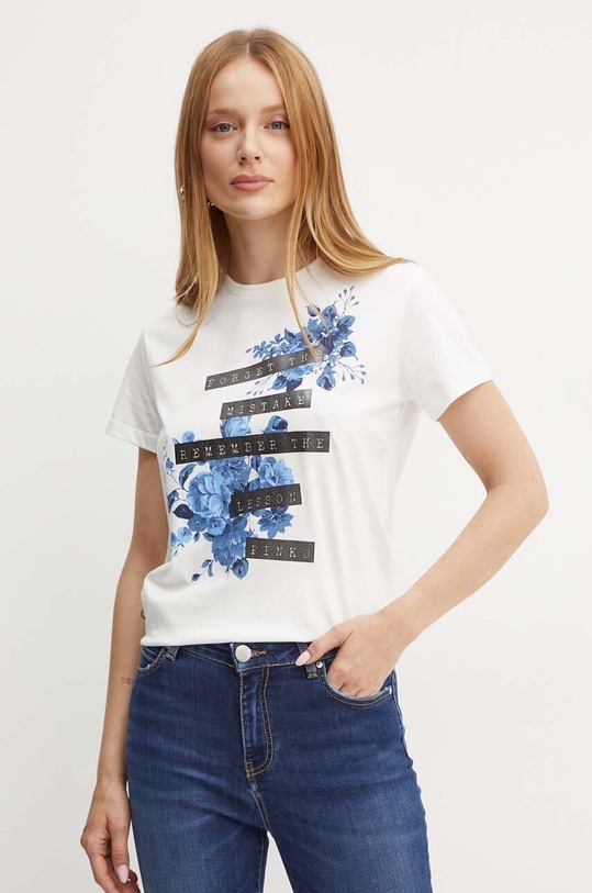 Pinko t-shirt bawełniany nadruk biały 100789.A255