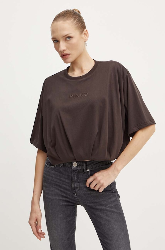 Βαμβακερό μπλουζάκι Pinko απλικέ καφέ 104206.A251