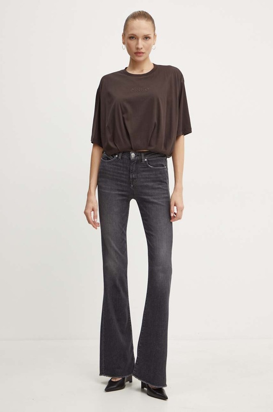 Βαμβακερό μπλουζάκι Pinko 104206.A251 καφέ AW24