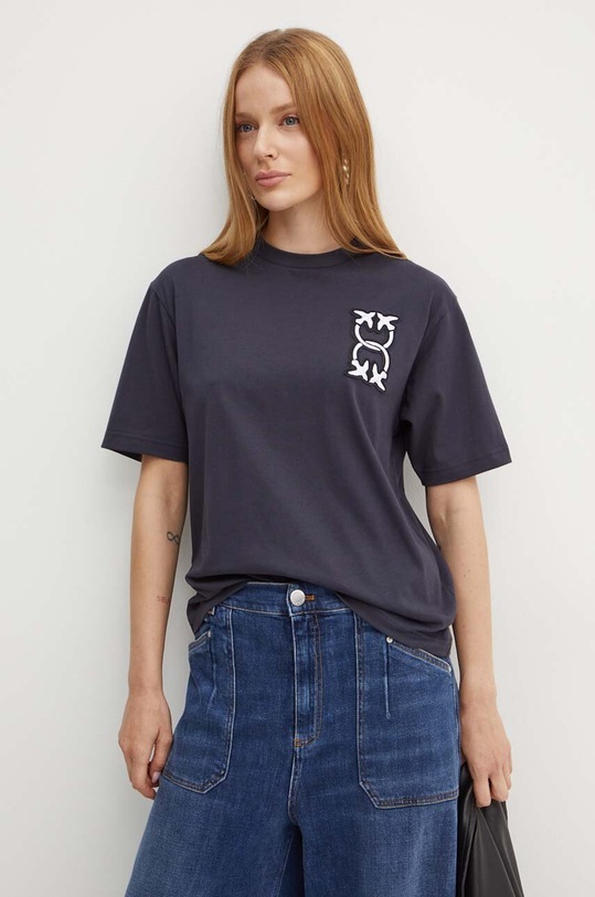 Pinko t-shirt bawełniany aplikacja granatowy 104043.A23D
