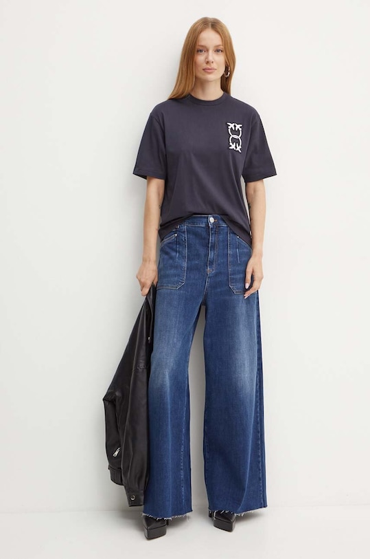 Pinko t-shirt bawełniany 104043.A23D granatowy AW24