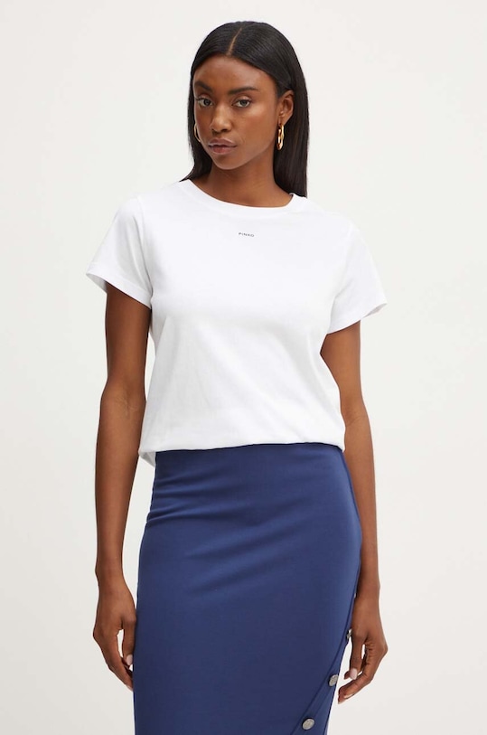 Pinko tricou din bumbac print alb 100373.A228
