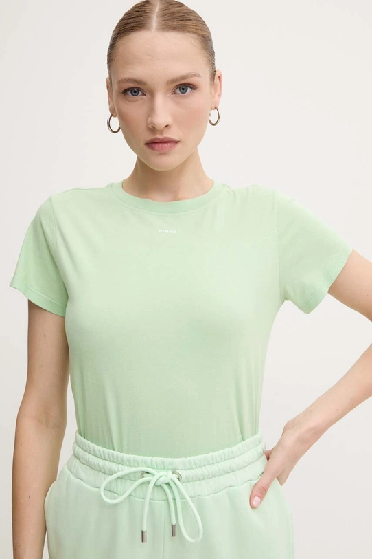 Pinko t-shirt bawełniany nadruk zielony 100373.A228