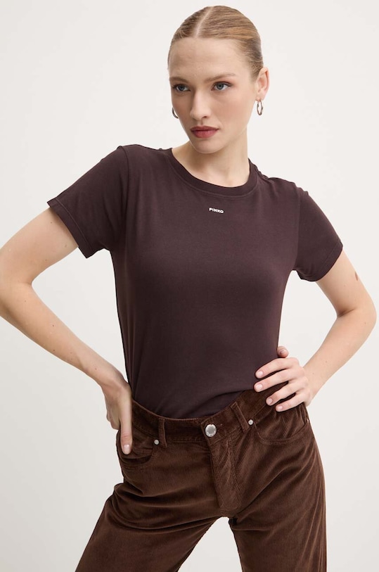 Bavlněné tričko Pinko potisk hnědá 100373.A228