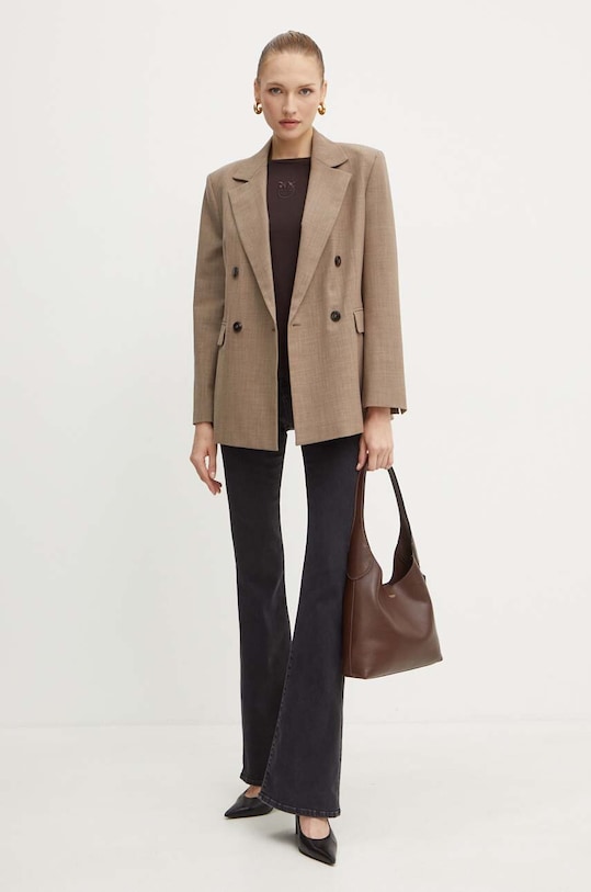 Pinko t-shirt bawełniany 100355.A227 brązowy AW24