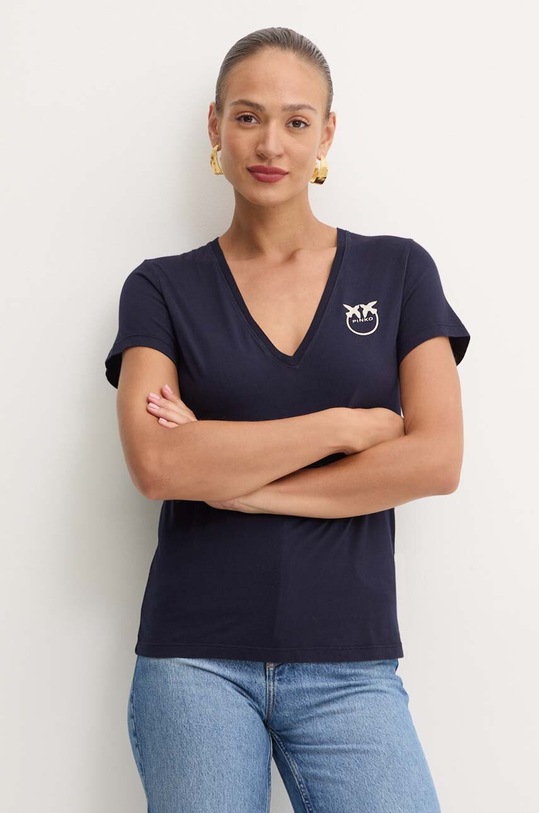 Bavlněné tričko Pinko potisk námořnická modř 102950.A228
