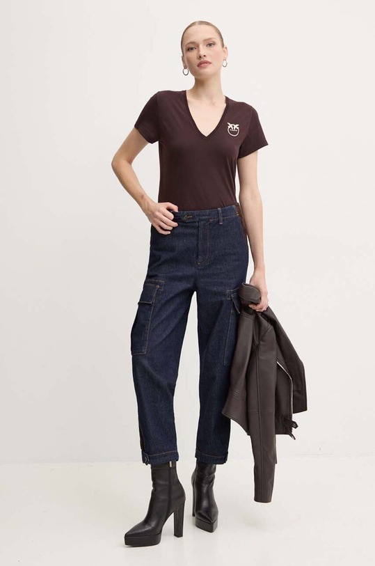 Pinko tricou din bumbac 102950.A228 maro AW24