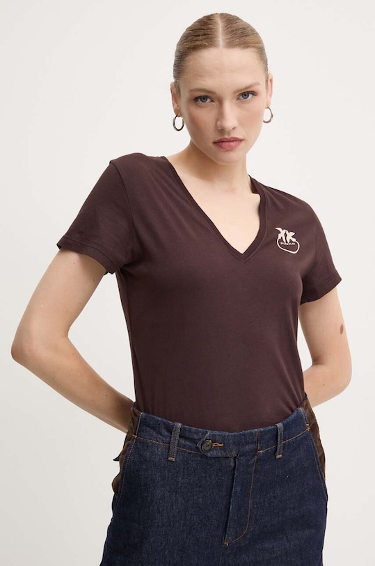 Pinko tricou din bumbac maro 102950.A228