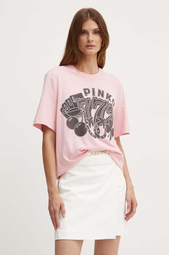Pinko t-shirt bawełniany nadruk różowy 101704.A240