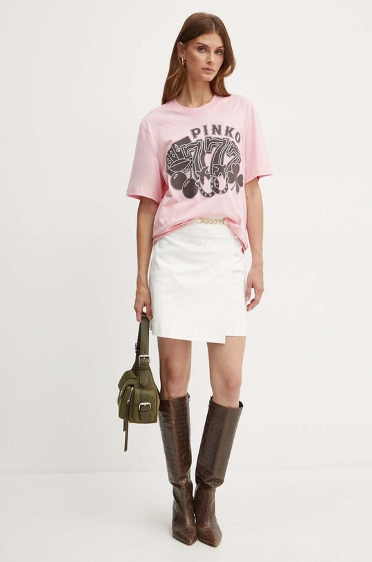 Pinko t-shirt bawełniany 101704.A240 różowy AW24