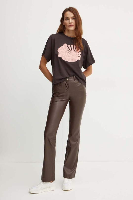 Хлопковая футболка Pinko 103993.A23Z коричневый AW24