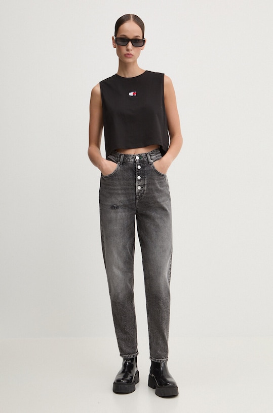 Bavlněný top Tommy Jeans DW0DW18422 černá AW24