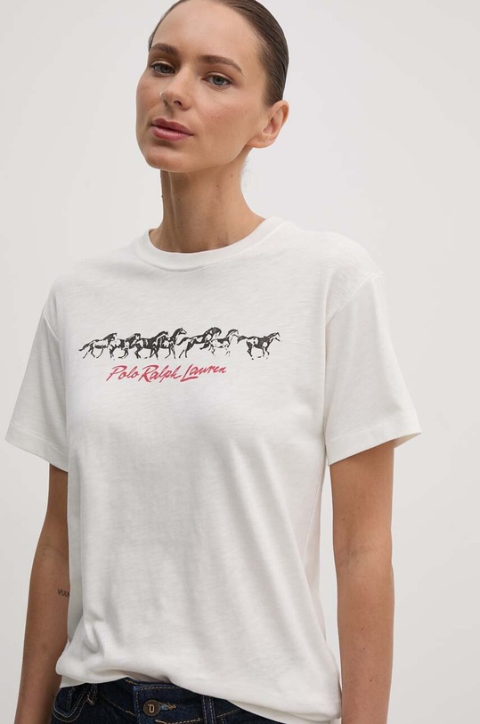 Bavlněné tričko Polo Ralph Lauren potisk béžová 211941186